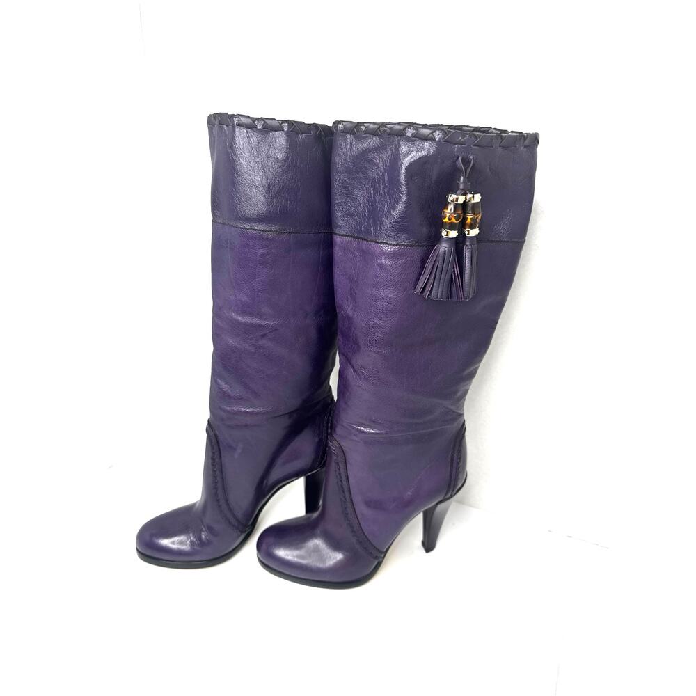 Gucci Vintage Purple Slouch Leather Knee-High Boots w/ Tassel Women’s Size EU 36 - Picture 6 of 12